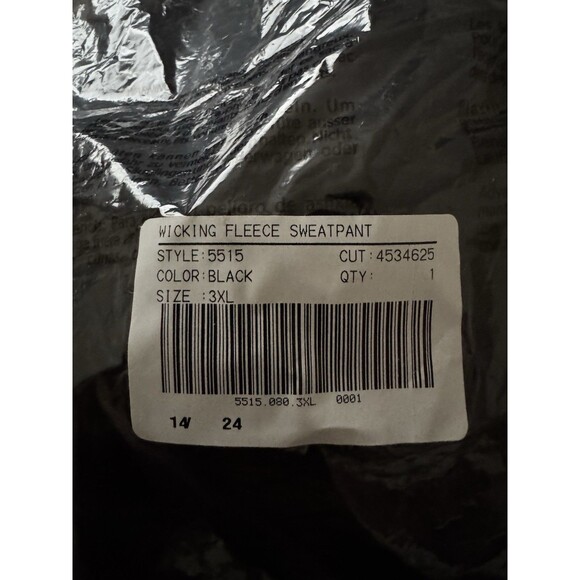 Size 3XL - Augusta Adult Wicking Fleece Black Sweatpants 5515 - Picture 2 of 2